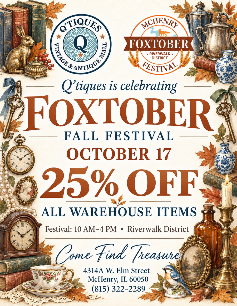 Q'tiques Foxtober Fall Festival, October 17, 2026. 25% off all warehouse items. Festival: 10 AM–4 PM, Riverwalk District.