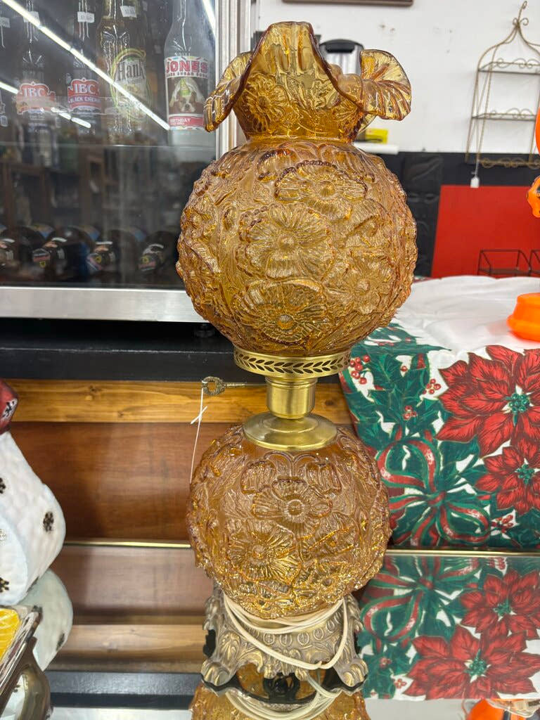 Fenton Amber Poppy Lamp