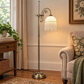 Vintage Brass Floor Lamp with Beaded Shade