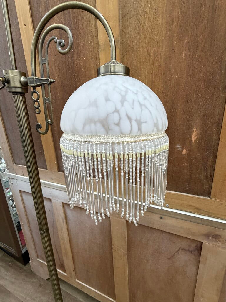 Vintage Brass Floor Lamp with Beaded Shade