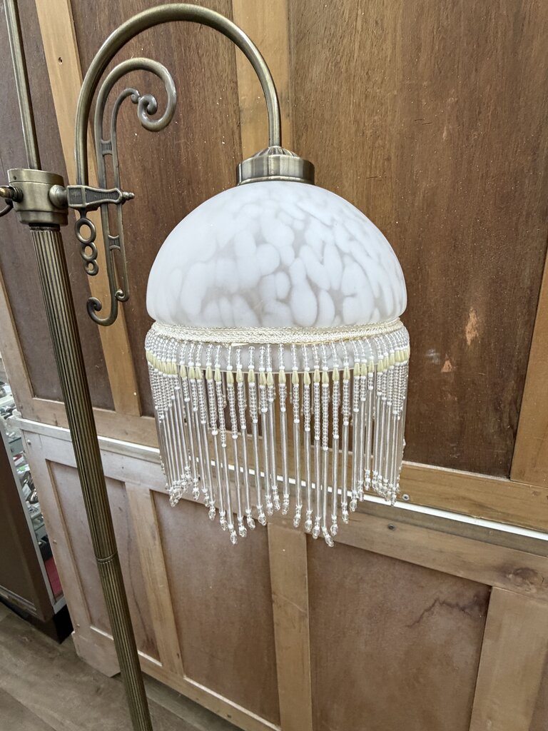 Vintage Brass Floor Lamp with Beaded Shade