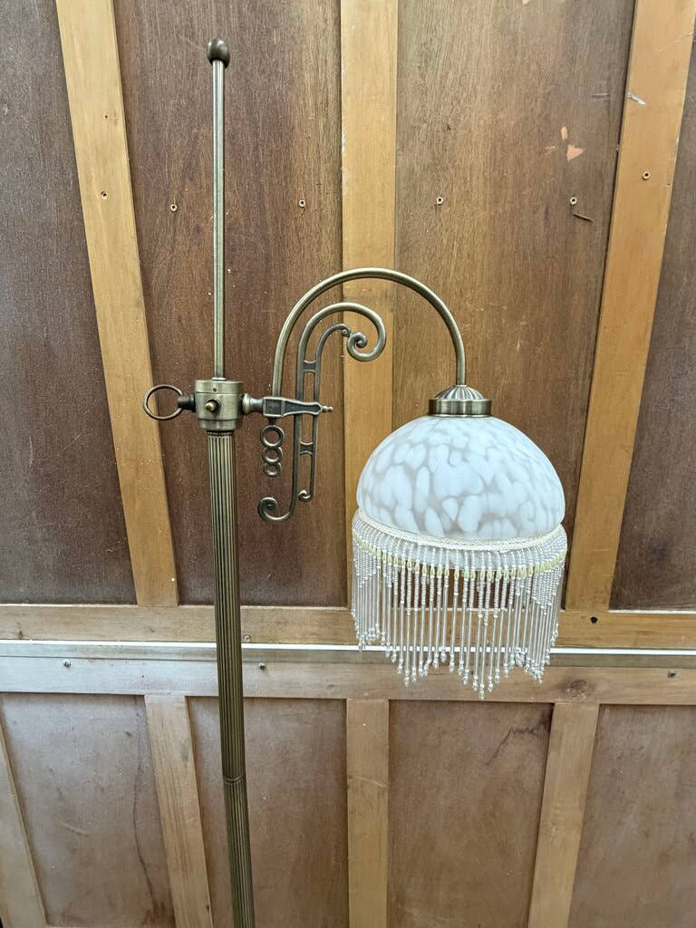 Vintage Brass Floor Lamp with Beaded Shade