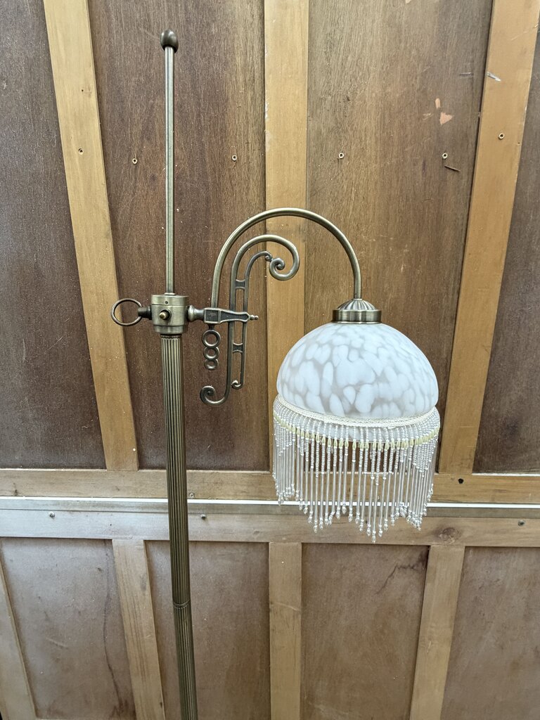 Vintage Brass Floor Lamp with Beaded Shade