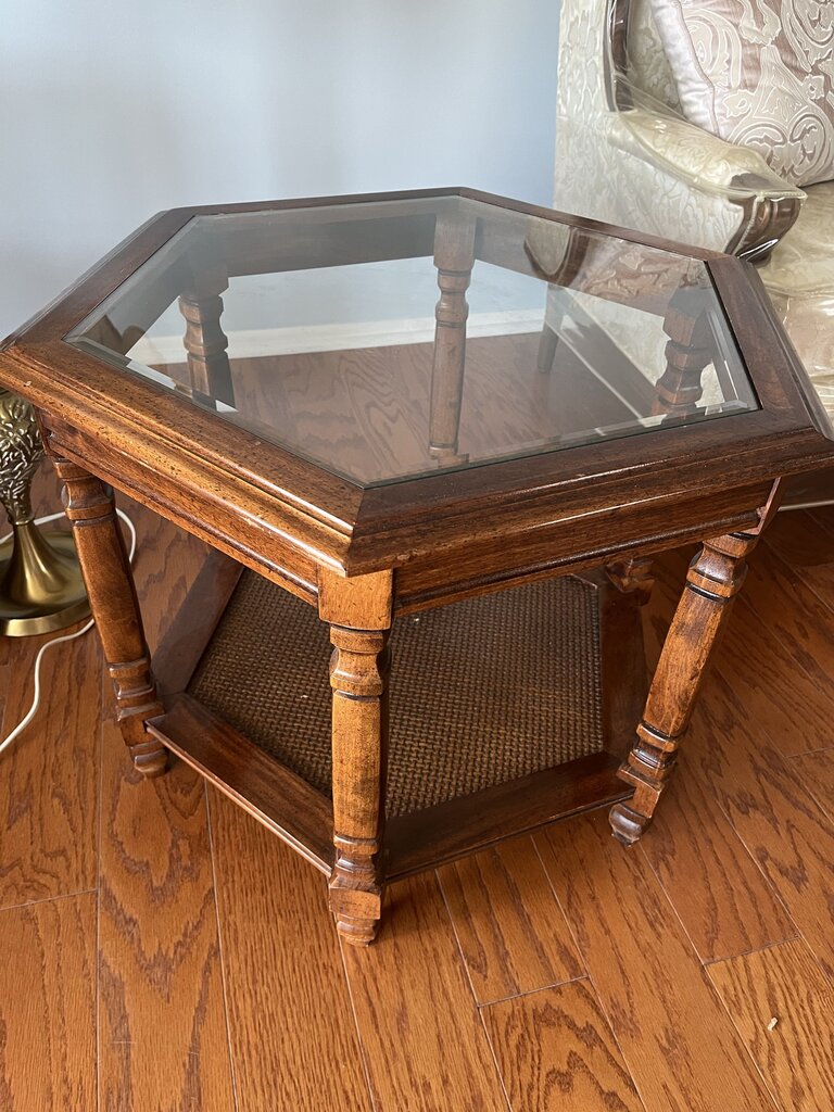 Hexagonal Glass Top End Table