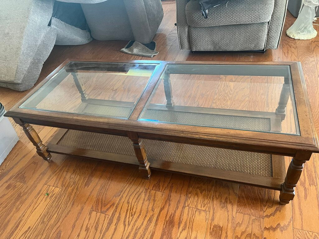 Wood Coffee Table with Glass Top