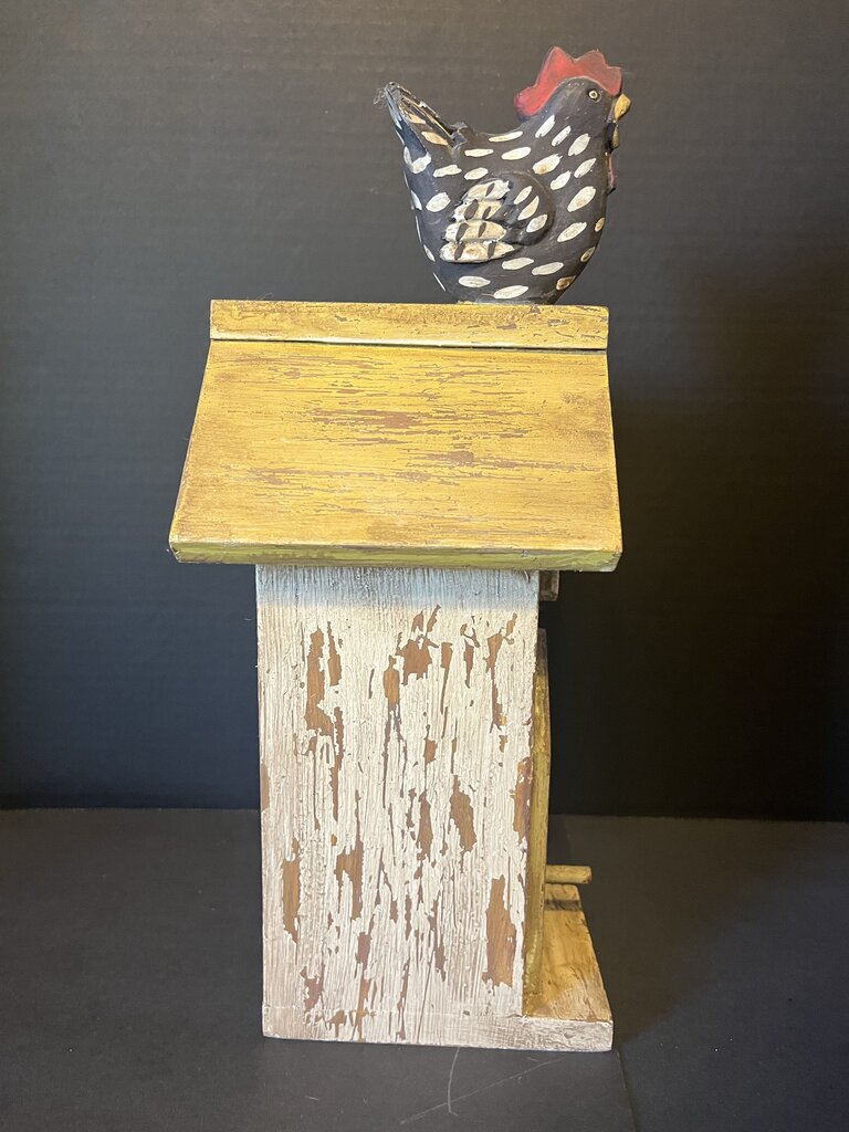 Vintage Wooden Birdhouse with Chicken Topper