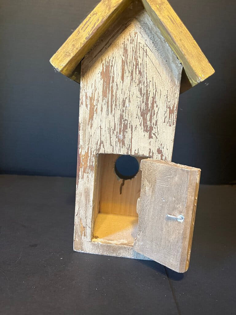 Vintage Wooden Birdhouse with Chicken Topper