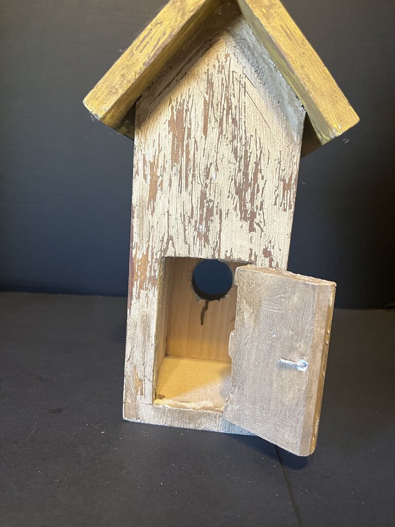 Vintage Wooden Birdhouse with Chicken Topper
