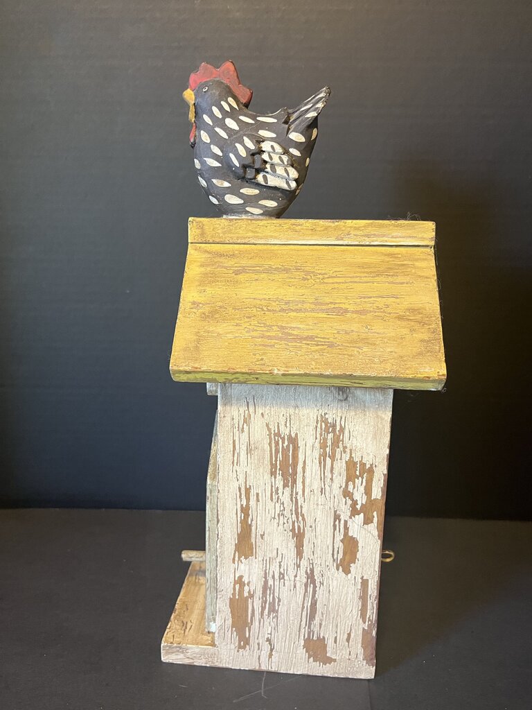 Vintage Wooden Birdhouse with Chicken Topper
