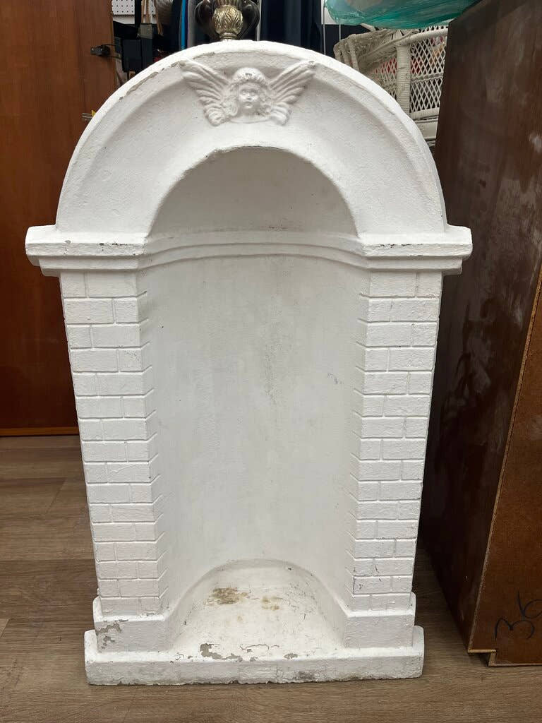White Decorative Wall Shelf with Arch and Angel Design