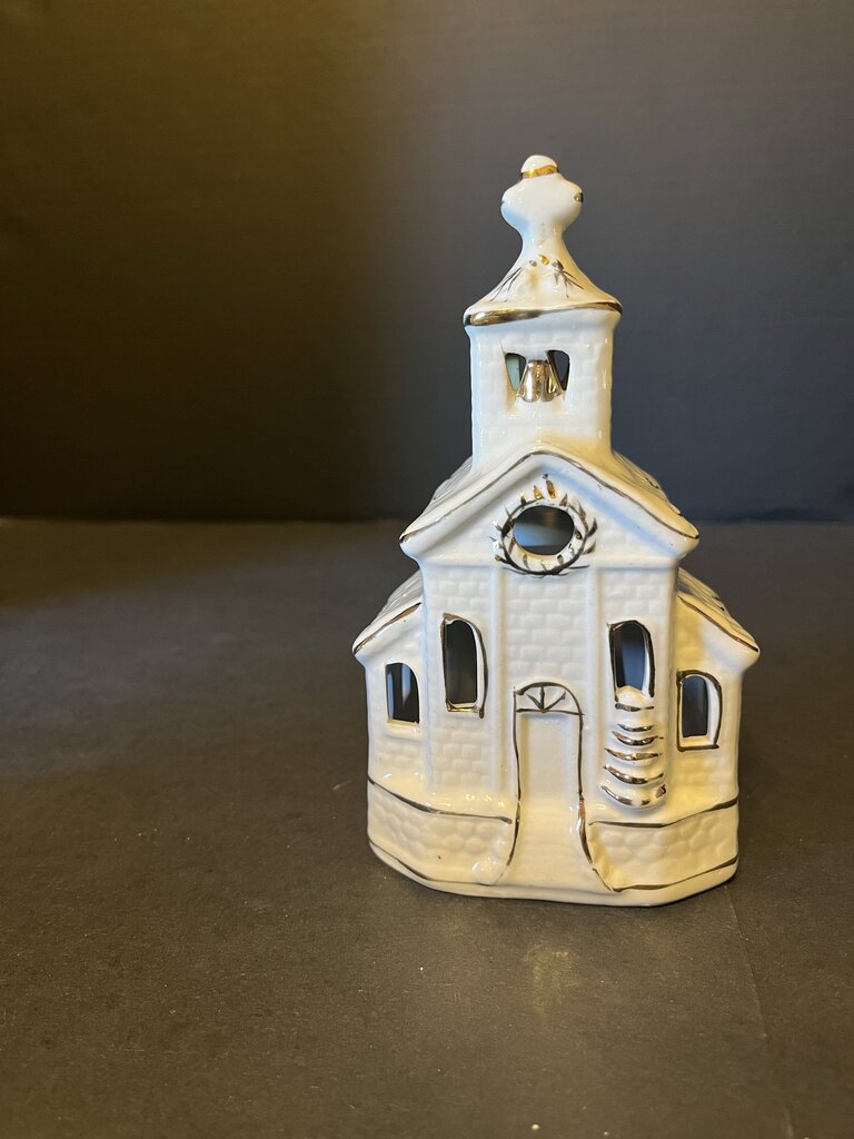 White Ceramic Church Tea Light Candle Holder