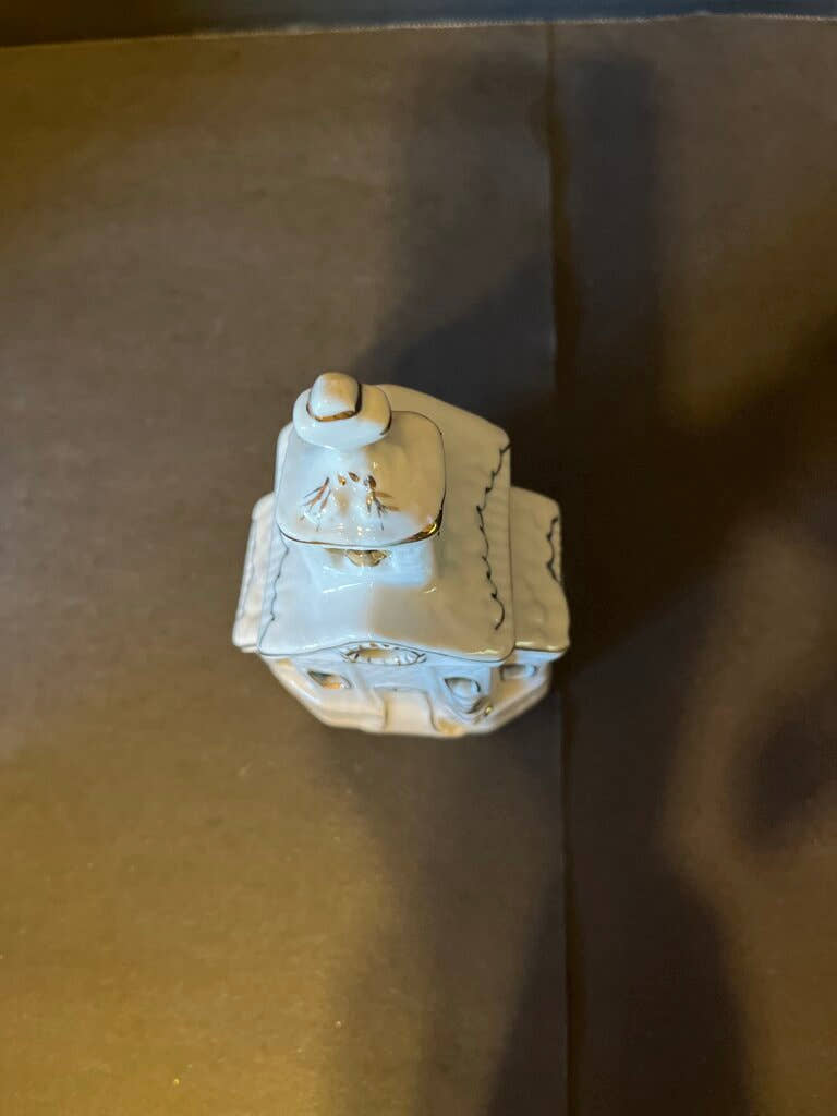 White Ceramic Church Tea Light Candle Holder