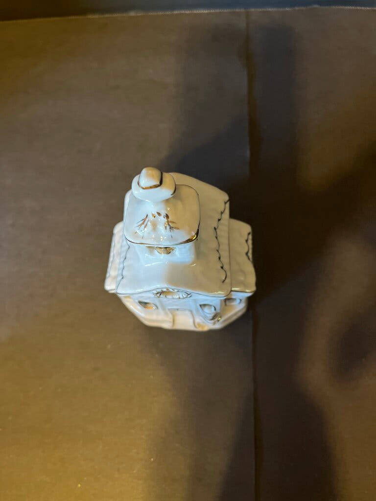 White Ceramic Church Tea Light Candle Holder