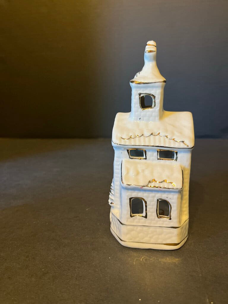White Ceramic Church Tea Light Candle Holder