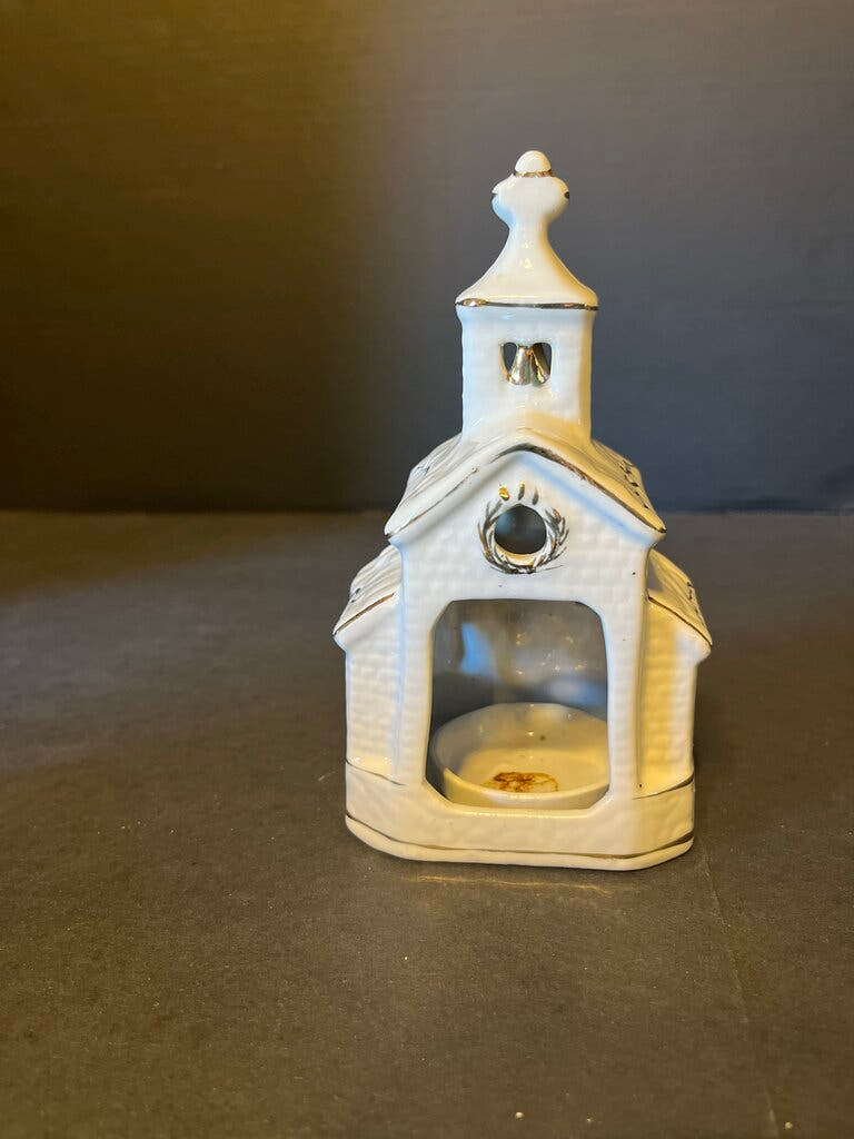 White Ceramic Church Tea Light Candle Holder