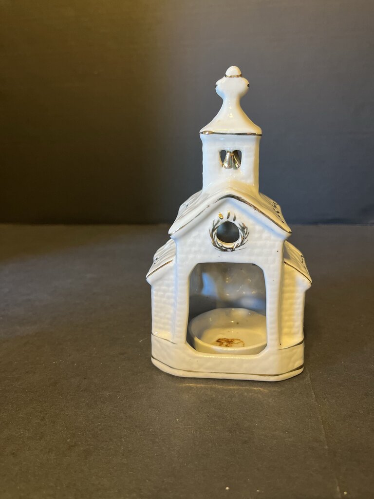 White Ceramic Church Tea Light Candle Holder