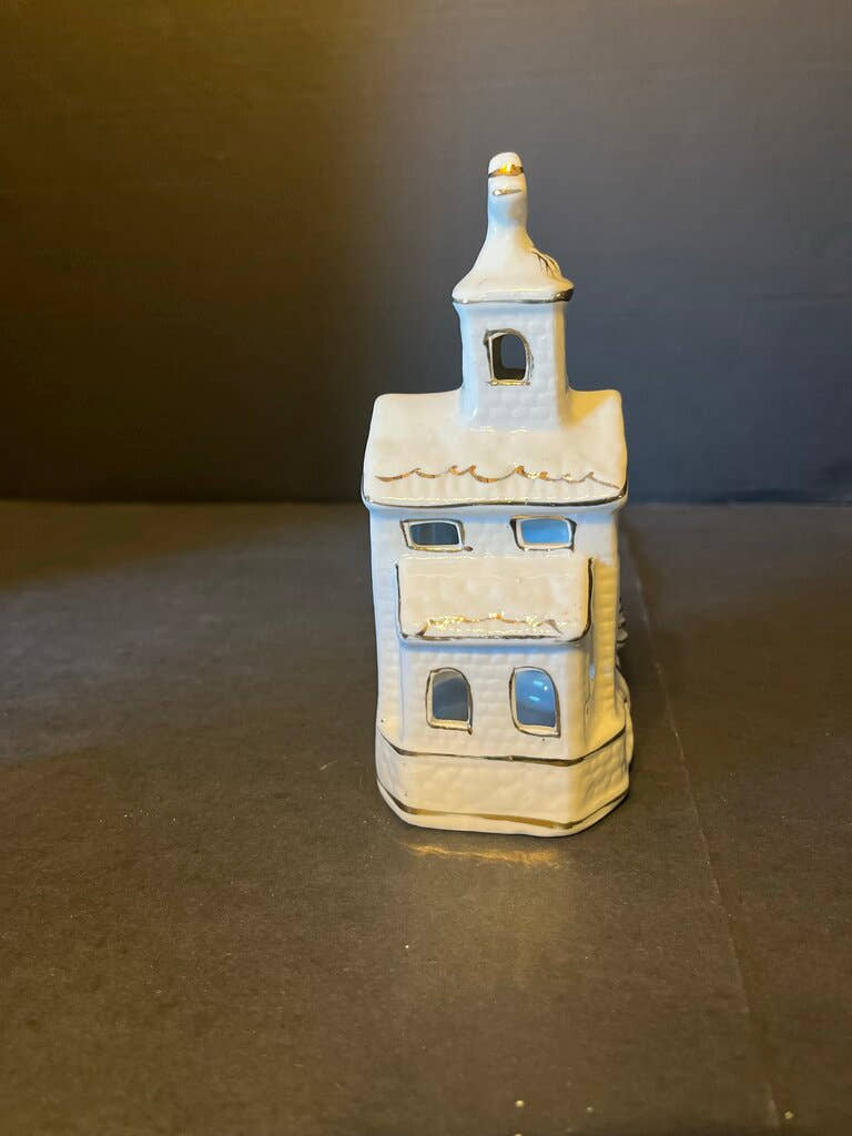 White Ceramic Church Tea Light Candle Holder