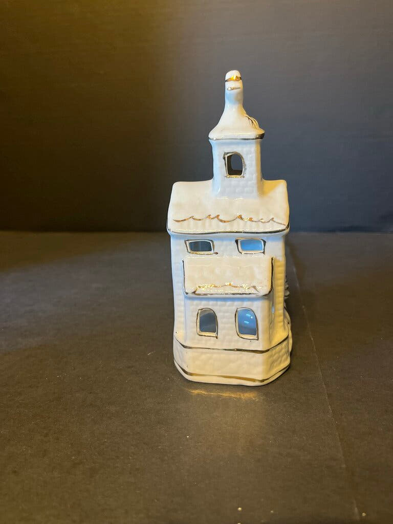 White Ceramic Church Tea Light Candle Holder