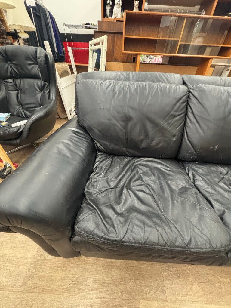 Black Leather Sofa - AS IS