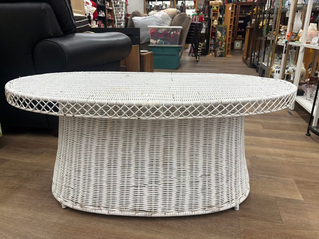 White Wicker Oblong Coffee Table