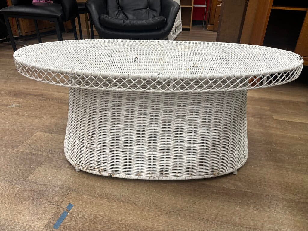White Wicker Oblong Coffee Table