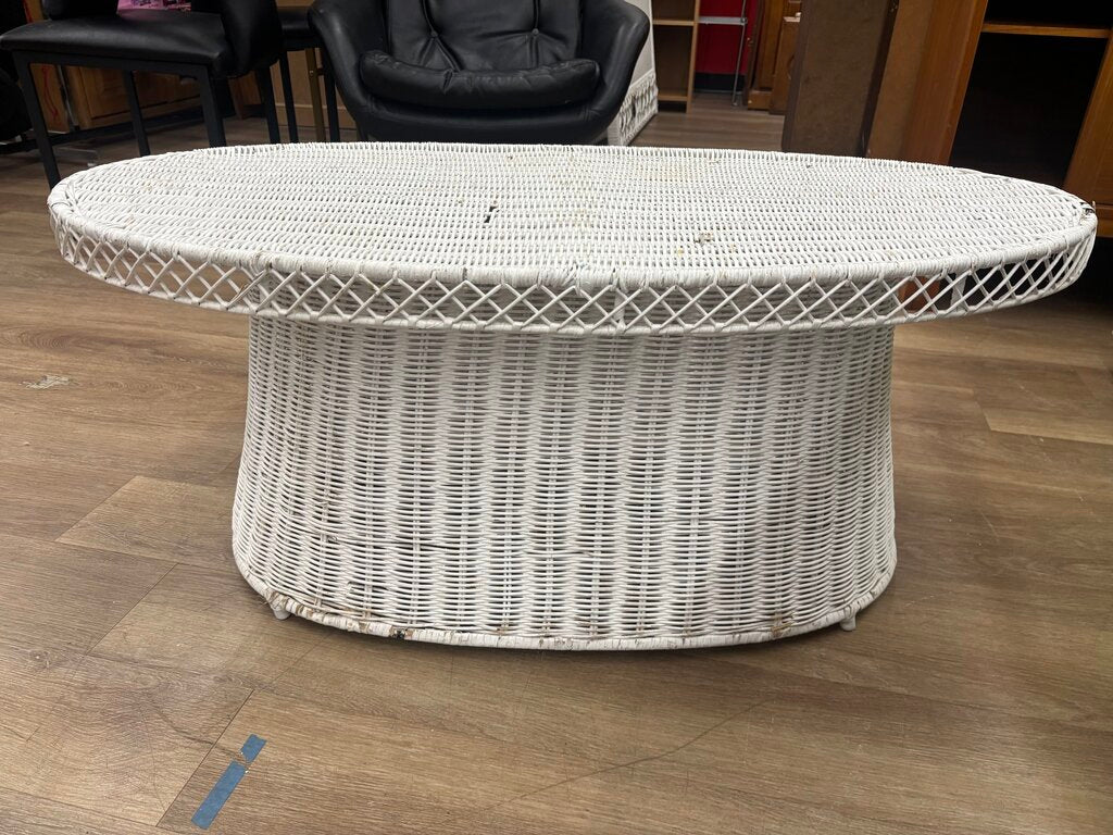 White Wicker Oblong Coffee Table